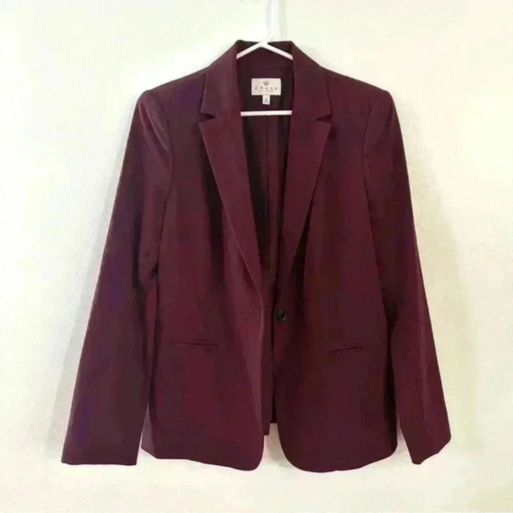 Chaus New York Blazer Business Casual Formal Women’s‎ Sz 8 Maroon Burgundy